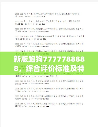 新版跑狗7777788888，综合评价标准及特殊版YFS195.25解析